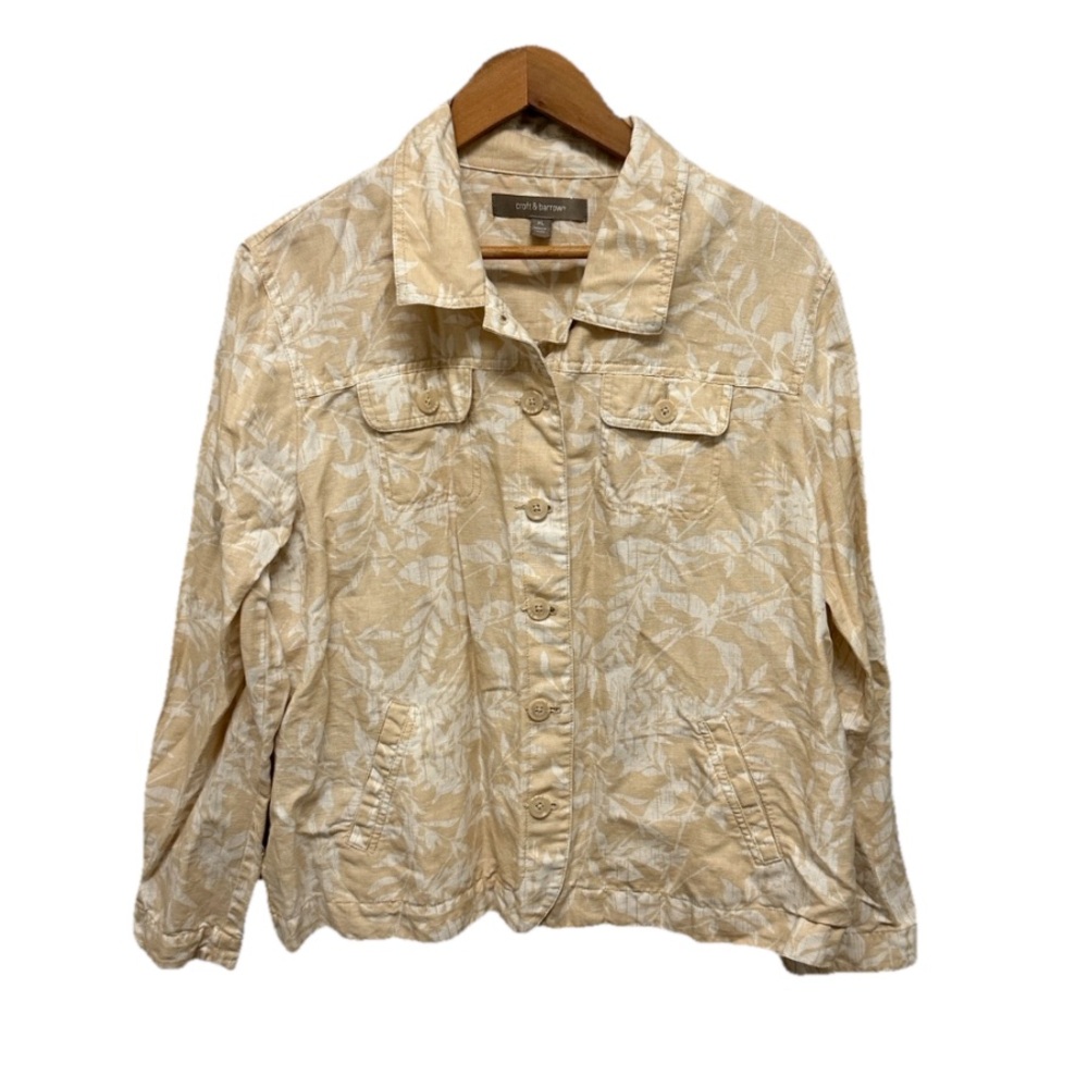 Croft & Borrow Womens Floral Leaf LINEN Buttoned SHACKET Sz XL Casual Tropical